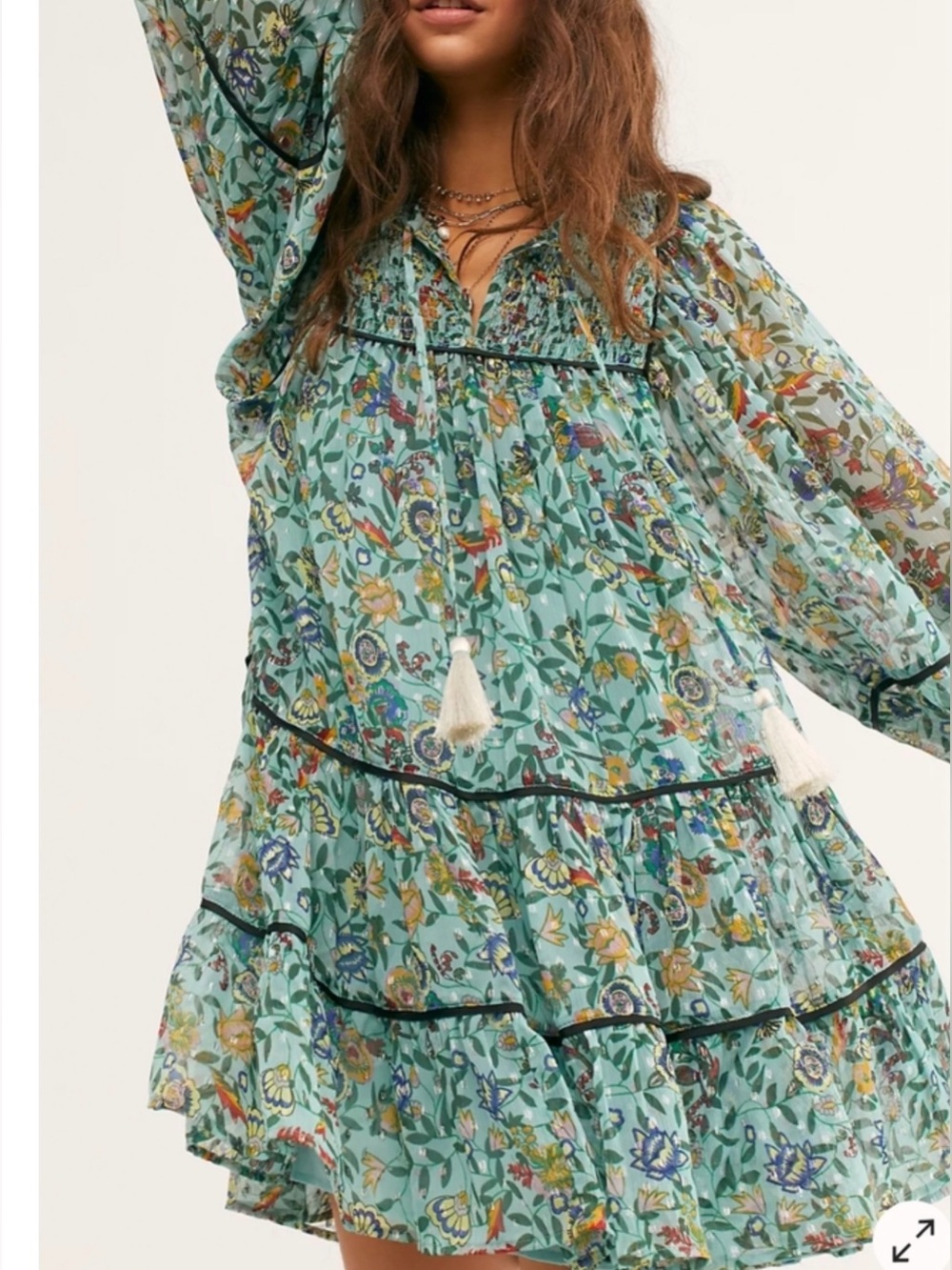 FREE PEOPLE Free Swinging Mini Dress Green Floral XS